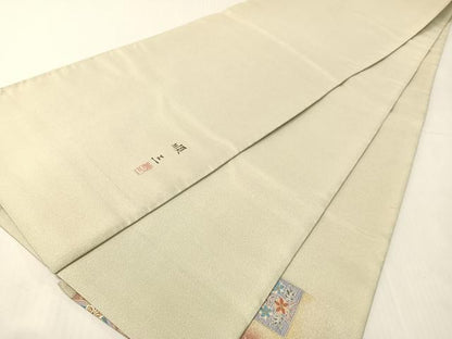平和屋着物●金彩友禅作家　堤順三　太鼓柄袋帯　綴れ　美江藻染　市松花鳥文　プラチナ白金箔　正絹　逸品　未使用　CABH4789vp