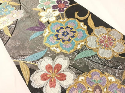 平和屋着物●六通柄袋帯　唐織　The Royal　舞花文　黒地　金銀糸　正絹　逸品　CABH4790vp