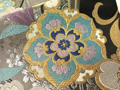 平和屋着物●六通柄袋帯　唐織　The Royal　舞花文　黒地　金銀糸　正絹　逸品　CABH4790vp