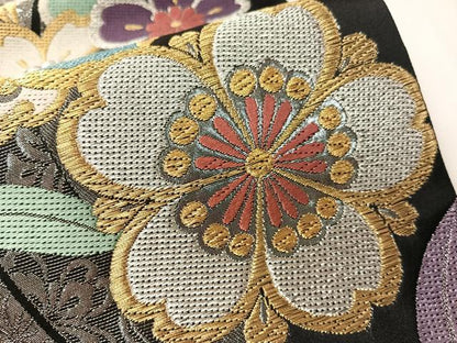 平和屋着物●六通柄袋帯　唐織　The Royal　舞花文　黒地　金銀糸　正絹　逸品　CABH4790vp