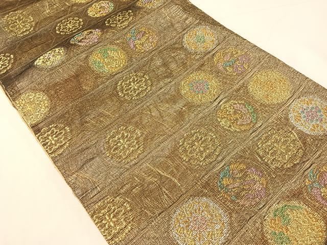 平和屋着物▽西陣　六通柄袋帯　スリーシーズン　春夏秋　櫛織　蜀甲花鳥文　金銀糸　正絹　逸品　CABH4791vp