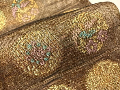 平和屋着物▽西陣　六通柄袋帯　スリーシーズン　春夏秋　櫛織　蜀甲花鳥文　金銀糸　正絹　逸品　CABH4791vp