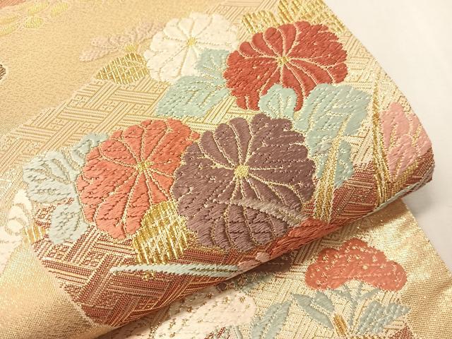 平和屋着物▼佐賀錦　六通柄袋帯　唐織　破れ色紙花文　金糸　正絹　逸品　CABH4793vp