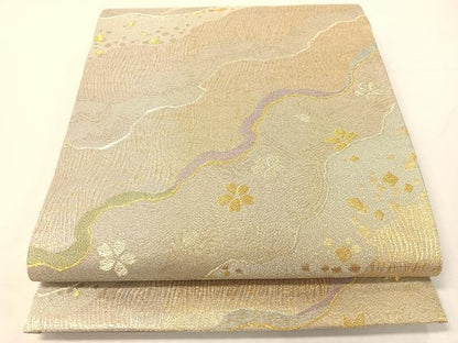 平和屋着物●六通柄袋帯　櫛織　道長舞桜　金銀糸　正絹　逸品　CABH4795vp