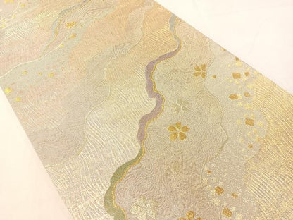 平和屋着物●六通柄袋帯　櫛織　道長舞桜　金銀糸　正絹　逸品　CABH4795vp