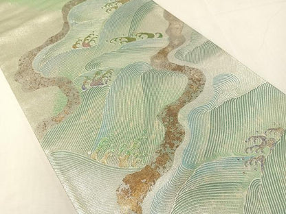 平和屋着物●六通柄袋帯　立波文　金銀彩　引箔　正絹　逸品　CABH4797vp