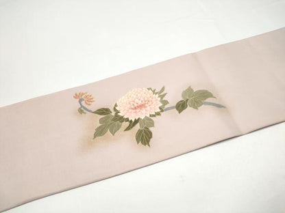平和屋着物●塩瀬　九寸名古屋帯　枝菊文　金彩　正絹　逸品　CABH4803hy