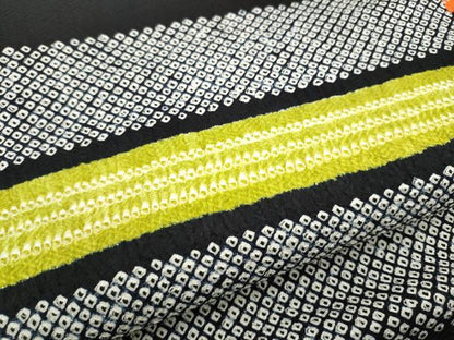 平和屋着物●九寸名古屋帯　総絞り　横段文　黒地　正絹　逸品　CABH4804hy