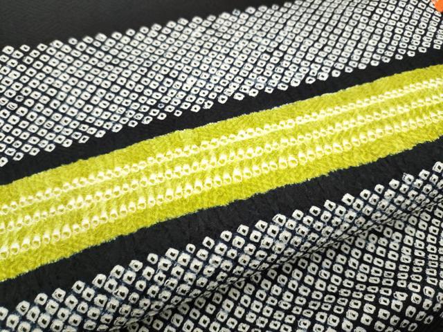 平和屋着物●九寸名古屋帯　総絞り　横段文　黒地　正絹　逸品　CABH4804hy