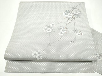 平和屋着物●九寸名古屋帯　手描き　枝垂れ桜文　正絹　逸品　CABH4808hy