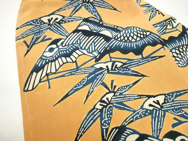 平和屋着物●九寸名古屋帯　藍　型染め　草花文　鬼しぼ縮緬　正絹　逸品　CABH4810hy