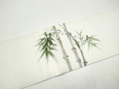 平和屋着物●塩瀬　九寸名古屋帯　手描き　パンダ　笹竹文　正絹　逸品　CABH4812hy