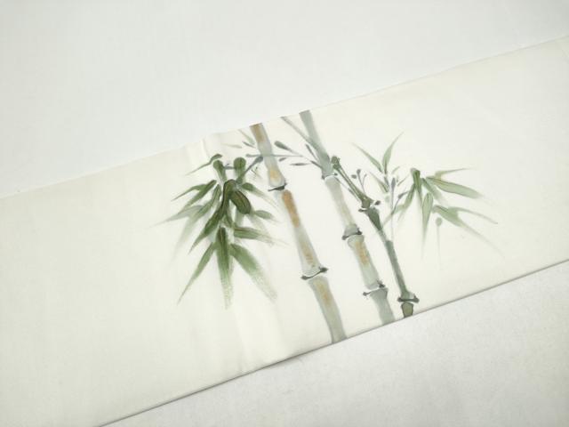 平和屋着物●塩瀬　九寸名古屋帯　手描き　パンダ　笹竹文　正絹　逸品　CABH4812hy