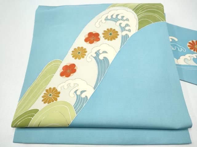 平和屋着物●塩瀬　九寸名古屋帯　刺繍　流水花文　金彩　正絹　逸品　CABH4813hy