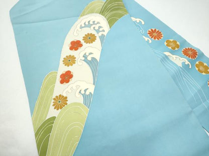 平和屋着物●塩瀬　九寸名古屋帯　刺繍　流水花文　金彩　正絹　逸品　CABH4813hy