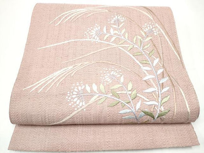 平和屋着物●八寸名古屋帯　総刺繍　草花文　ますいわ屋扱い　正絹　逸品　CABH4814hy