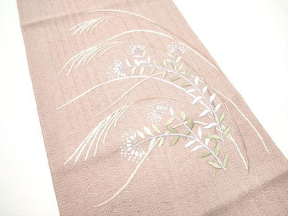 平和屋着物●八寸名古屋帯　総刺繍　草花文　ますいわ屋扱い　正絹　逸品　CABH4814hy