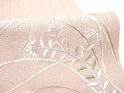 平和屋着物●八寸名古屋帯　総刺繍　草花文　ますいわ屋扱い　正絹　逸品　CABH4814hy