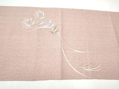 平和屋着物●八寸名古屋帯　総刺繍　草花文　ますいわ屋扱い　正絹　逸品　CABH4814hy