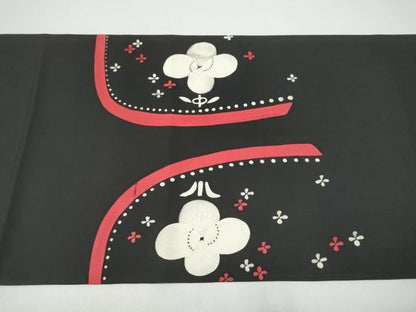 平和屋着物●塩瀬　九寸名古屋帯　作家物　ろうけつ染　孔雀花文　黒地　金彩　正絹　逸品　CABH4815hy
