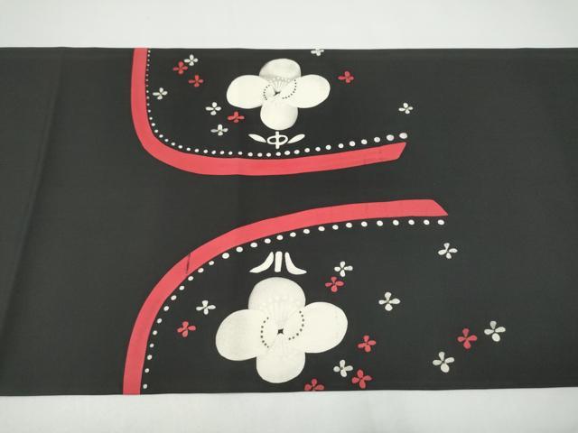 平和屋着物●塩瀬　九寸名古屋帯　作家物　ろうけつ染　孔雀花文　黒地　金彩　正絹　逸品　CABH4815hy