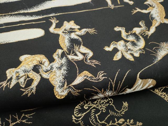 平和屋着物●九寸名古屋帯　鳥獣戯画　黒地　金糸　正絹　逸品　CABH4817hy