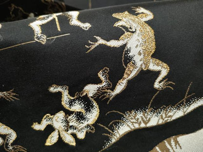 平和屋着物●九寸名古屋帯　鳥獣戯画　黒地　金糸　正絹　逸品　CABH4817hy