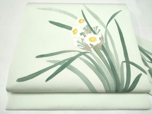 平和屋着物●塩瀬　九寸名古屋帯　ろうけつ染　草花文　正絹　逸品　CABH4819hy