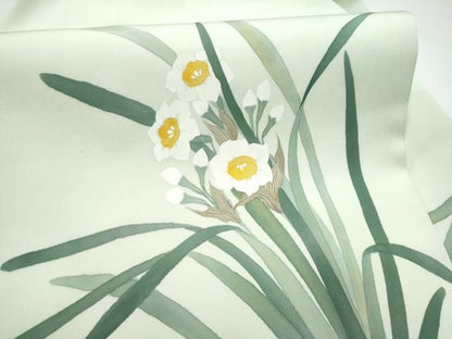 平和屋着物●塩瀬　九寸名古屋帯　ろうけつ染　草花文　正絹　逸品　CABH4819hy