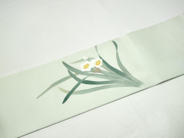 平和屋着物●塩瀬　九寸名古屋帯　ろうけつ染　草花文　正絹　逸品　CABH4819hy