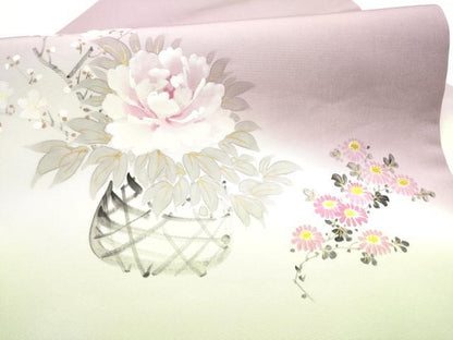 平和屋着物●染色作家　桐山紫香　手描き　塩瀬　九寸名古屋帯　花籠文　金彩　正絹　逸品　CABH4820hy