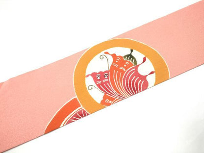 平和屋着物●九寸名古屋帯　型染め　花蝶丸文　鬼しぼ縮緬　正絹　逸品　CABH4821hy