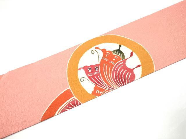 平和屋着物●九寸名古屋帯　型染め　花蝶丸文　鬼しぼ縮緬　正絹　逸品　CABH4821hy