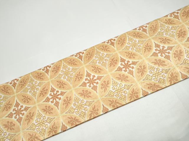 平和屋着物●全通柄　九寸名古屋帯　七宝花文　正絹　逸品　CABH4826hy