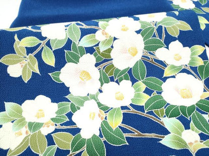 平和屋着物●九寸名古屋帯　友禅　枝椿　鬼しぼ縮緬　正絹　逸品　CABH4830hy