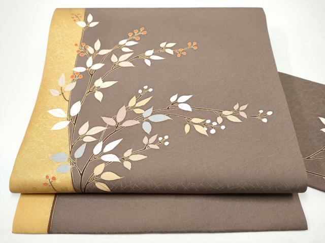 平和屋着物●九寸名古屋帯　南天文　金彩　正絹　逸品　CABH4831hy