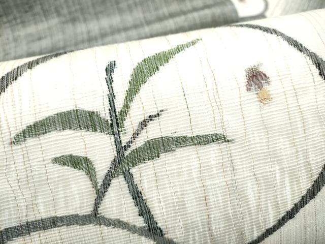 平和屋着物▽西陣　宮階織物　宮繍苑　里葉　九寸名古屋帯　スリーシーズン　春夏秋　紬地　櫛織　団扇　蛍　枝葉文　正絹　逸品　CABH4832hy