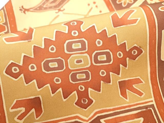 平和屋着物●塩瀬　九寸名古屋帯　ろうけつ染　幾何学花文　正絹　逸品　CABH4833hy