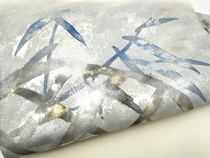 平和屋着物●塩瀬　九寸名古屋帯　作家物　雪持ち笹　金銀彩　正絹　逸品　CABH4839hy