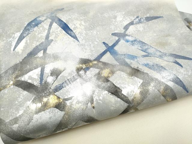 平和屋着物●塩瀬　九寸名古屋帯　作家物　雪持ち笹　金銀彩　正絹　逸品　CABH4839hy