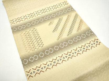 平和屋着物●八寸名古屋帯　花織　幾何学文様　正絹　逸品　CABH4840hy