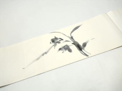 平和屋着物●塩瀬　九寸名古屋帯　作家物　手描き　草花文　正絹　逸品　CABH4841hy