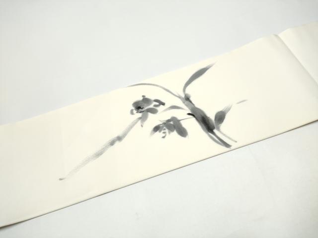 平和屋着物●塩瀬　九寸名古屋帯　作家物　手描き　草花文　正絹　逸品　CABH4841hy