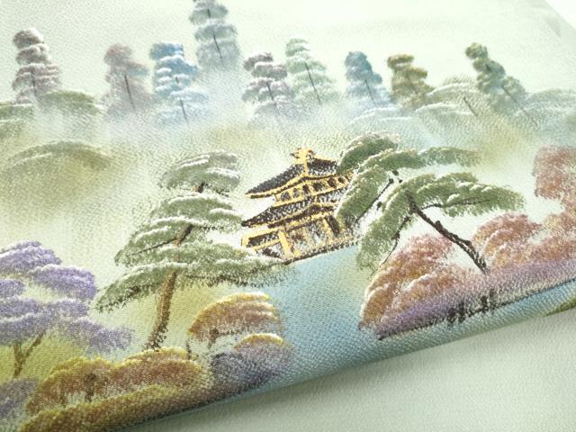 平和屋着物●九寸名古屋帯　手描き　金彩　鬼しぼ縮緬　正絹　逸品　CABH4842hy