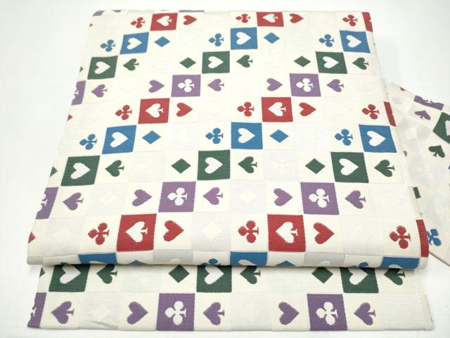 平和屋着物●全通柄　九寸名古屋帯　ハート　クローバー　スペード　ダイヤ　正絹　逸品　CABH4844hy