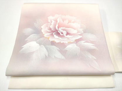 平和屋着物●塩瀬　九寸名古屋帯　牡丹　金銀彩　正絹　逸品　CABH4850hy