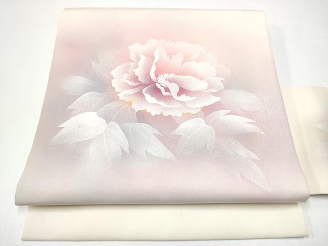 平和屋着物●塩瀬　九寸名古屋帯　牡丹　金銀彩　正絹　逸品　CABH4850hy