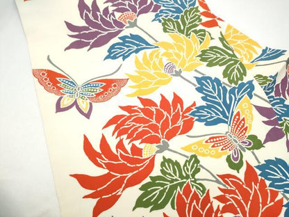 平和屋着物●塩瀬　全通柄　九寸名古屋帯　型染め　花蝶文　正絹　逸品　CABH4854hy