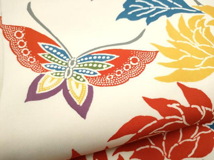 平和屋着物●塩瀬　全通柄　九寸名古屋帯　型染め　花蝶文　正絹　逸品　CABH4854hy