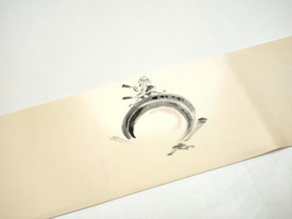 平和屋着物●塩瀬　九寸名古屋帯　手描き　猫　太鼓　正絹　逸品　CABH4855hy